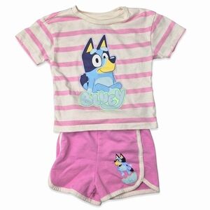 Bluey Toddler Girls Pink Striped 2pc Short Set - 18M Play